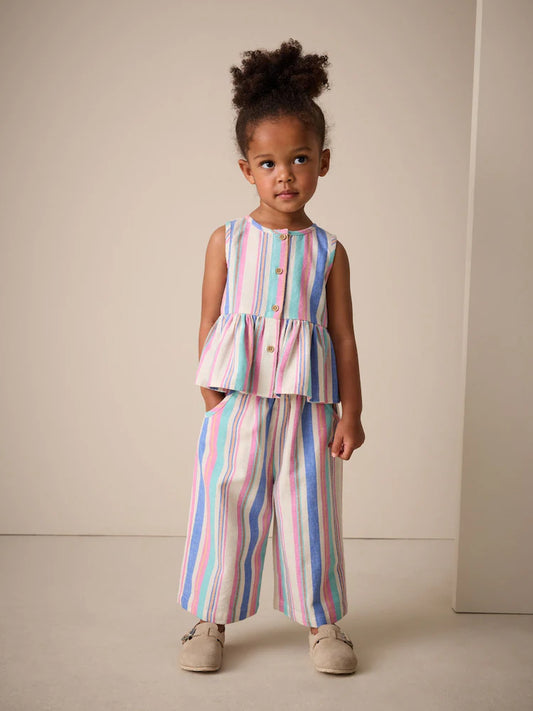 |Girl| Conjunto De Blusa e Calça Com Listras Azuis (3 meses a 8 anos)