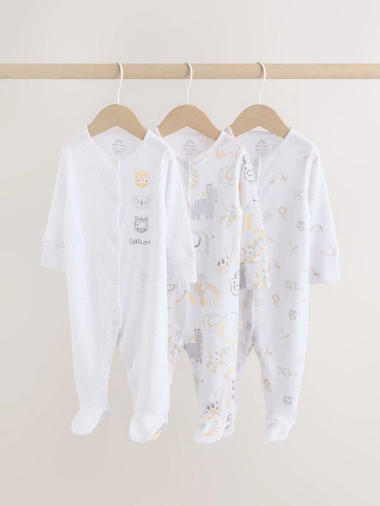 |BabyGirl| Conjunto De 3 Macacões Brancos Estilo Safari Para Bebês