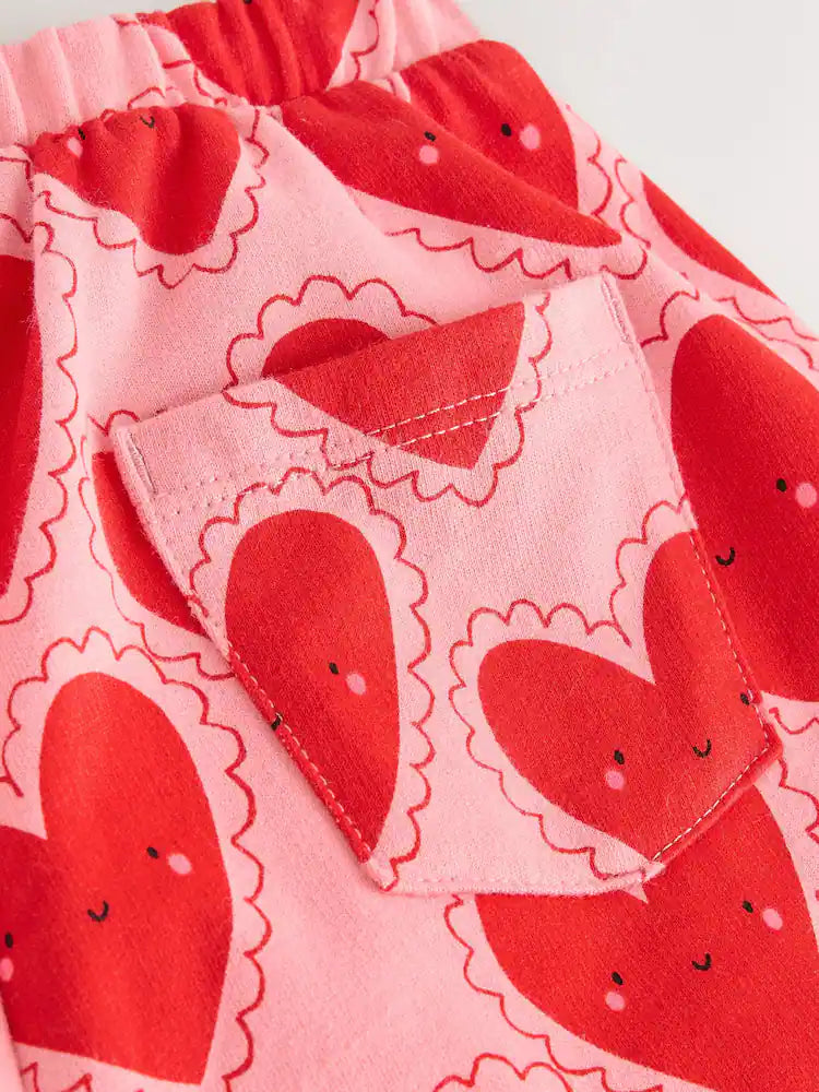 |Girl| Calças Caneladas Com Textura De Coração Vermelho (3 meses a 7 anos)
