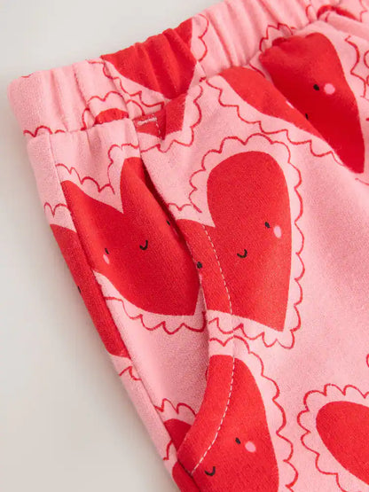 |Girl| Calças Caneladas Com Textura De Coração Vermelho (3 meses a 7 anos)