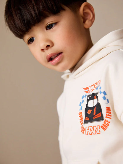 |Boy| Conjunto Hot Wheels Branco Com Moletom De Manga Curta e Shorts (6 meses a 8 anos)