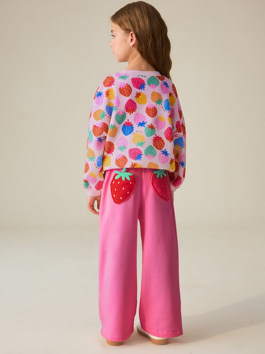 |Girl| Conjunto De Suéter e Calça Jogger "Rainbow Strawberry" (2 Peças)