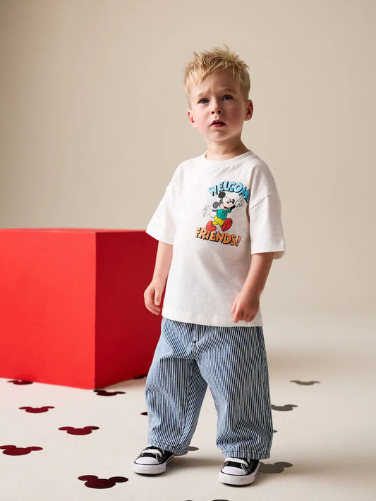 |Boy| Camiseta Branca De Manga Curta Com Estampa Do Mickey Mouse (3 meses a 8 anos)
