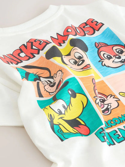 |Boy| Camiseta Branca De Manga Curta Com Estampa Do Mickey Mouse (3 meses a 8 anos)