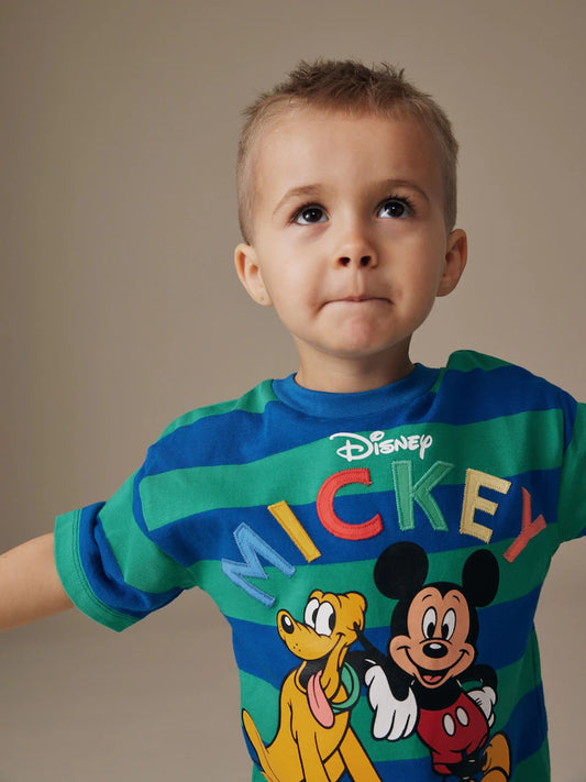 |Boy| Camiseta De Manga Curta Mickey Mouse Azul/Verde (3 meses a 8 anos)