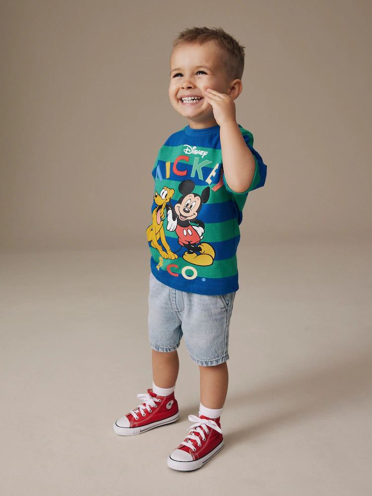 |Boy| Camiseta De Manga Curta Mickey Mouse Azul/Verde (3 meses a 8 anos)