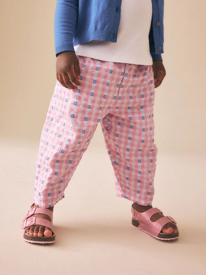 |Girl| Calças De Cintura Alta Xadrez Rosa/Azul (3 meses a 7 anos)