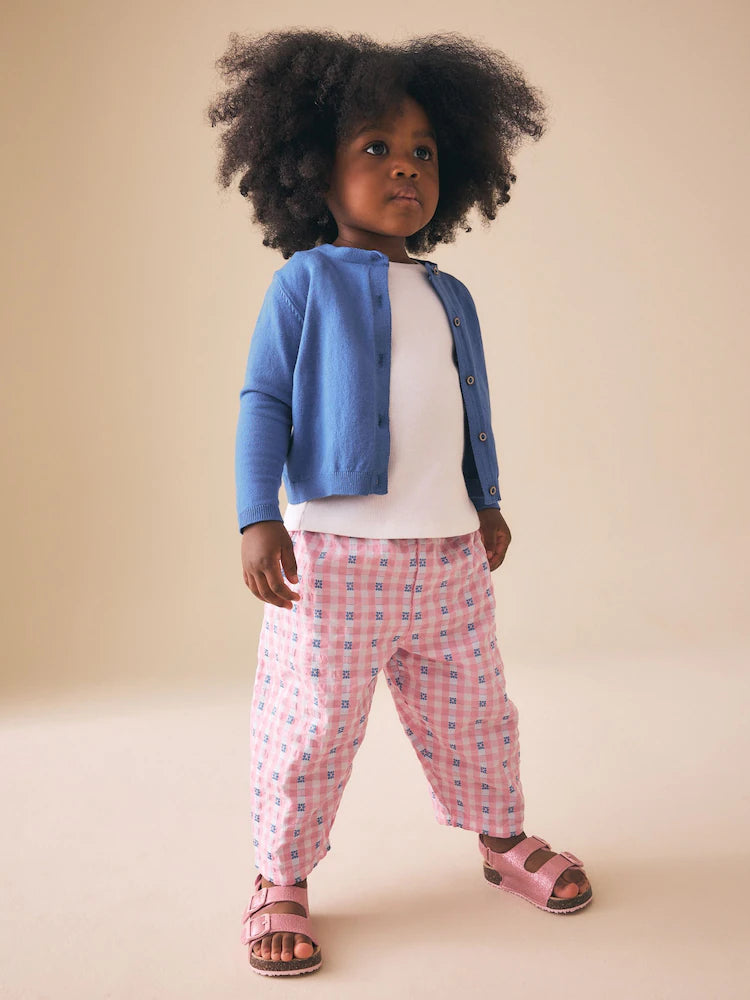 |Girl| Calças De Cintura Alta Xadrez Rosa/Azul (3 meses a 7 anos)