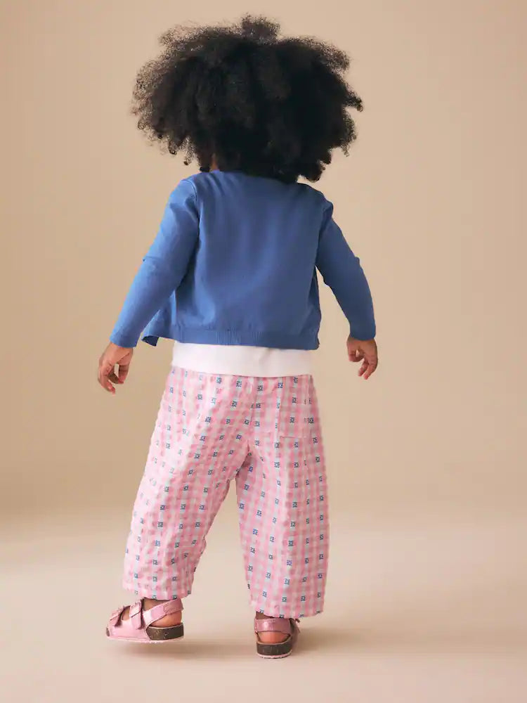 |Girl| Calças De Cintura Alta Xadrez Rosa/Azul (3 meses a 7 anos)