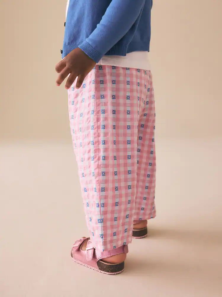 |Girl| Calças De Cintura Alta Xadrez Rosa/Azul (3 meses a 7 anos)
