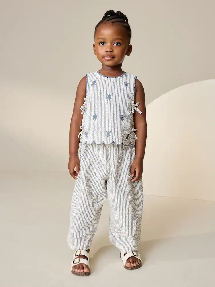 |Girl| Conjunto De Blusa e Calça Com Listras Azuis (3 meses a 7 anos)
