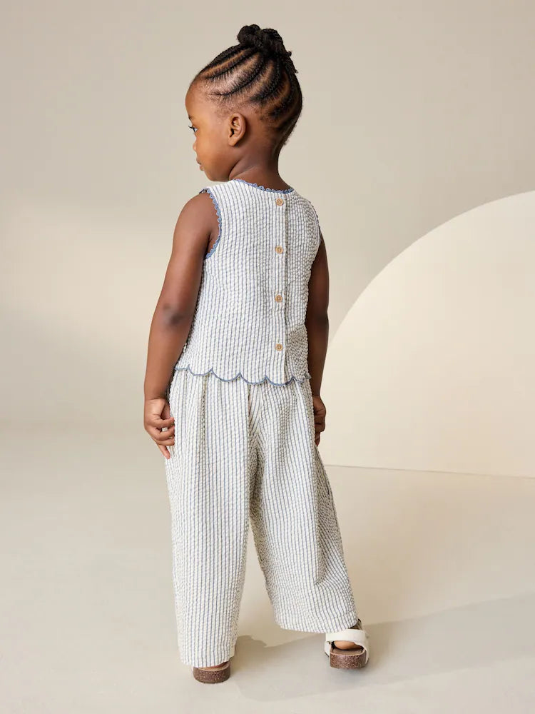 |Girl| Conjunto De Blusa e Calça Com Listras Azuis (3 meses a 7 anos)