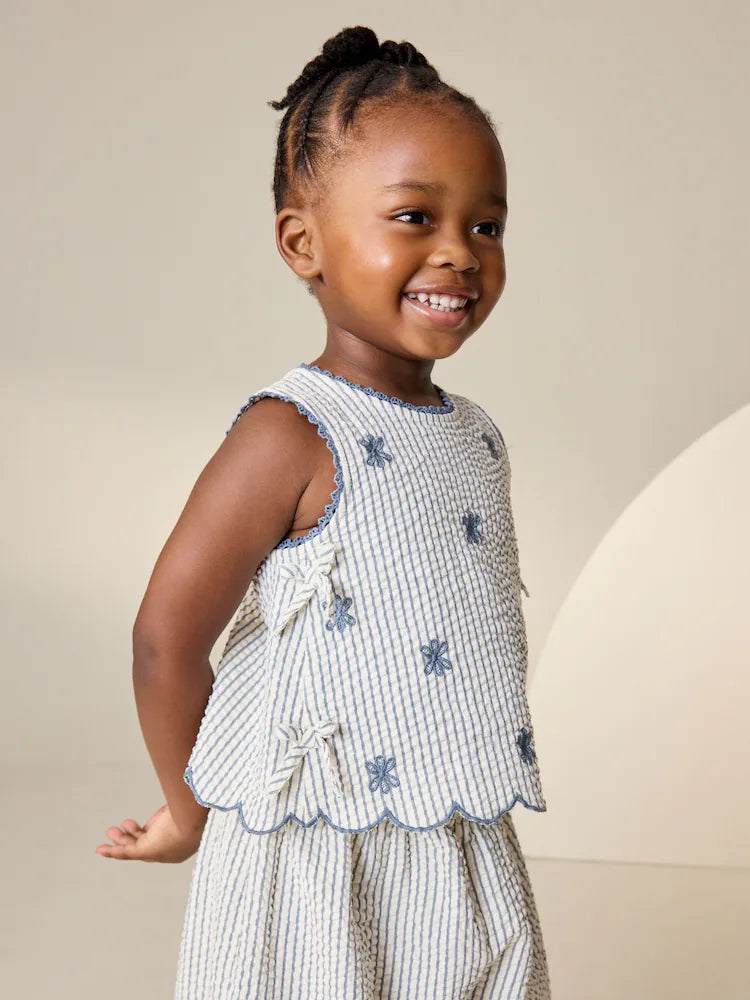 |Girl| Conjunto De Blusa e Calça Com Listras Azuis (3 meses a 7 anos)