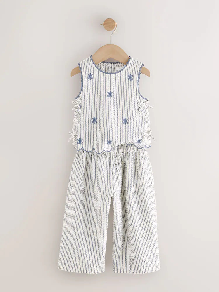 |Girl| Conjunto De Blusa e Calça Com Listras Azuis (3 meses a 7 anos)