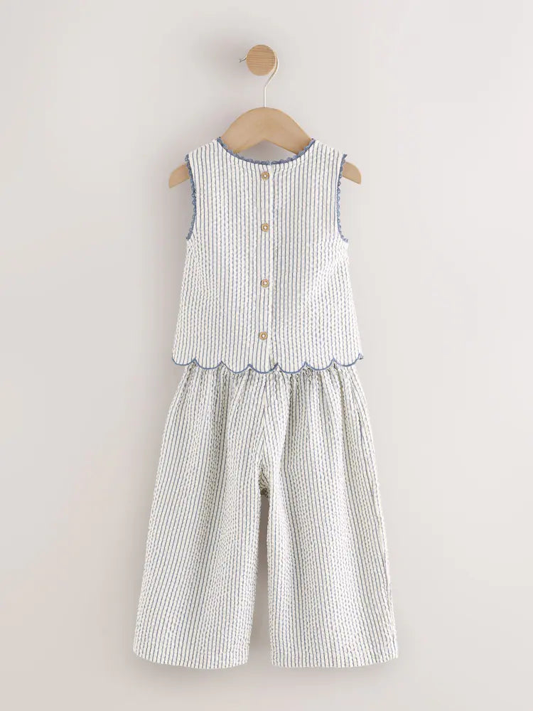 |Girl| Conjunto De Blusa e Calça Com Listras Azuis (3 meses a 7 anos)