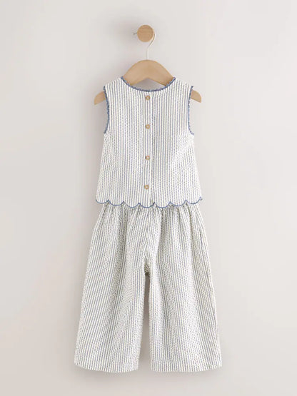 |Girl| Conjunto De Blusa e Calça Com Listras Azuis (3 meses a 7 anos)