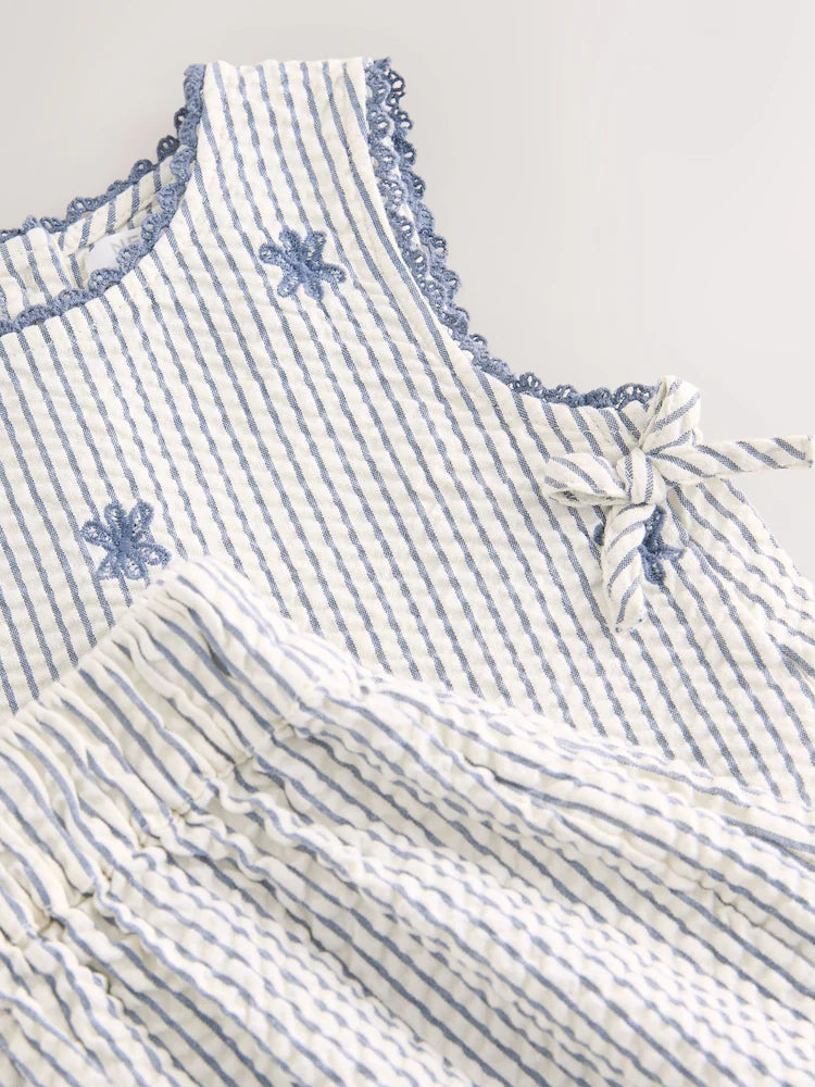 |Girl| Conjunto De Blusa e Calça Com Listras Azuis (3 meses a 7 anos)