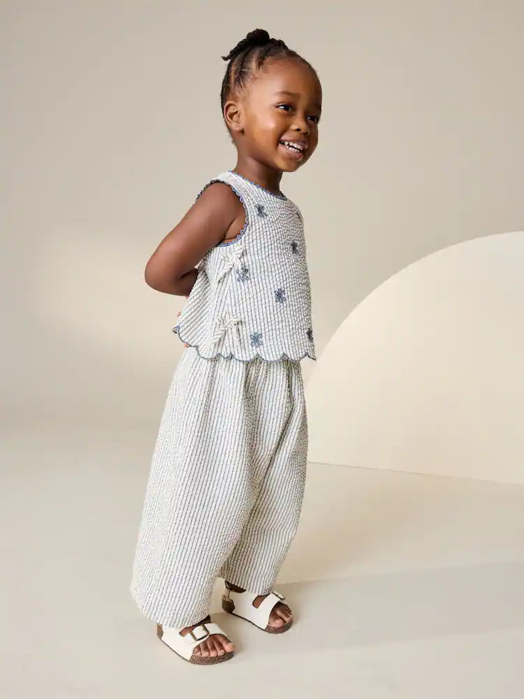 |Girl| Conjunto De Blusa e Calça Com Listras Azuis (3 meses a 7 anos)