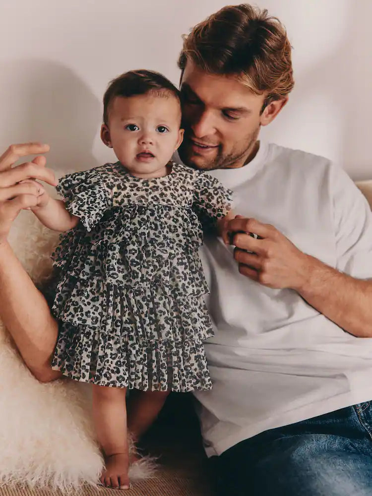 |BabyGirl| Vestido De Malha Com Estampa De Leopardo Para Bebê (0 meses a 2 anos)