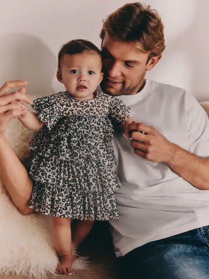 |BabyGirl| Vestido De Malha Com Estampa De Leopardo Para Bebê (0 meses a 2 anos)