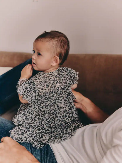 |BabyGirl| Vestido De Malha Com Estampa De Leopardo Para Bebê (0 meses a 2 anos)