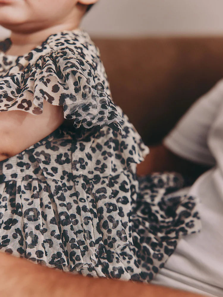 |BabyGirl| Vestido De Malha Com Estampa De Leopardo Para Bebê (0 meses a 2 anos)