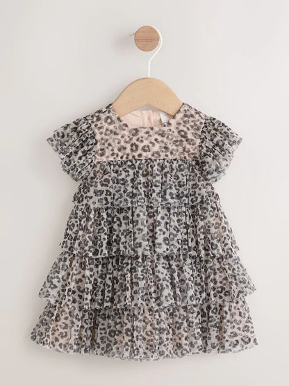 |BabyGirl| Vestido De Malha Com Estampa De Leopardo Para Bebê (0 meses a 2 anos)