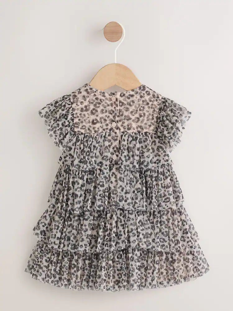 |BabyGirl| Vestido De Malha Com Estampa De Leopardo Para Bebê (0 meses a 2 anos)