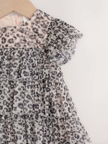 |BabyGirl| Vestido De Malha Com Estampa De Leopardo Para Bebê (0 meses a 2 anos)
