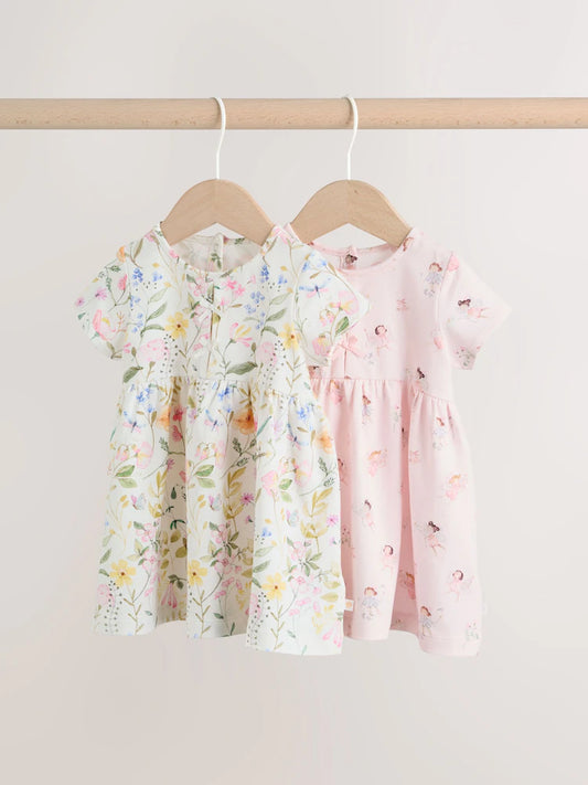 |BabyGirl| Vestido Rosa De Fada Para Bebê, Manga Curta, Pacote Com 2 Unidades (0 meses a 3 anos)