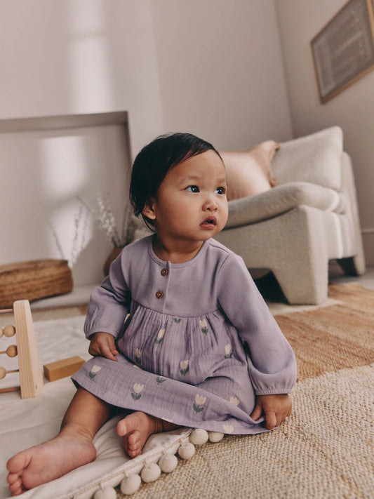 |BabyGirl| Conjunto Com 2 Vestidos De Tecido Para Bebê Nas Cores Roxo e Rosa (0 meses a 3 anos)