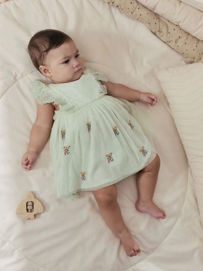 |BabyGirl| Vestido De Malha Verde Sálvia Para Bebê (0 meses a 2 anos)