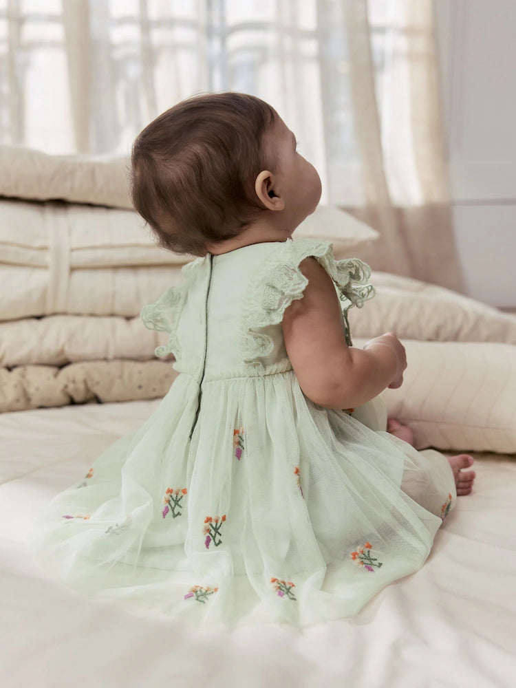 |BabyGirl| Vestido De Malha Verde Sálvia Para Bebê (0 meses a 2 anos)