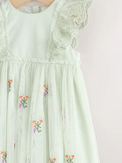 |BabyGirl| Vestido De Malha Verde Sálvia Para Bebê (0 meses a 2 anos)