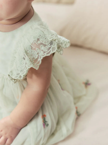 |BabyGirl| Vestido De Malha Verde Sálvia Para Bebê (0 meses a 2 anos)