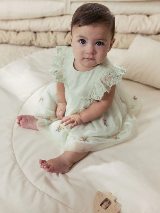 |BabyGirl| Vestido De Malha Verde Sálvia Para Bebê (0 meses a 2 anos)