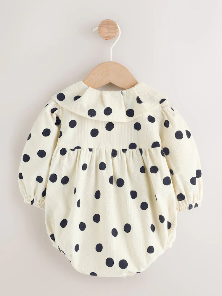 |BabyGirl| Conjunto De Body e Meia-Calça Para Bebê, Em Tons Creme e Cinza-Escuro Com Estampa de bolinhas (0 meses a 2 anos)