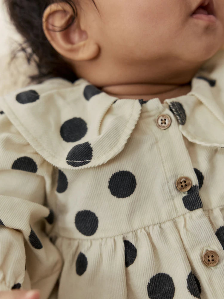 |BabyGirl| Conjunto De Body e Meia-Calça Para Bebê, Em Tons Creme e Cinza-Escuro Com Estampa de bolinhas (0 meses a 2 anos)