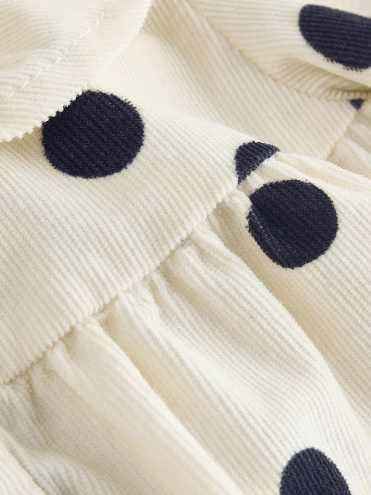 |BabyGirl| Conjunto De Body e Meia-Calça Para Bebê, Em Tons Creme e Cinza-Escuro Com Estampa de bolinhas (0 meses a 2 anos)