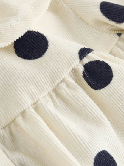 |BabyGirl| Conjunto De Body e Meia-Calça Para Bebê, Em Tons Creme e Cinza-Escuro Com Estampa de bolinhas (0 meses a 2 anos)