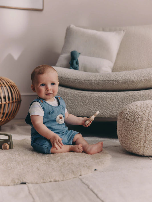 |BabyBoy| Conjunto De Jardineira e Body De Tecido Blue Bear Para Bebê (0 meses a 2 anos)