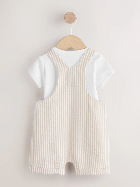|BabyBoy| Conjunto De Jardineira e Body Listrados Neutros Para Bebês (0 meses a 2 anos)