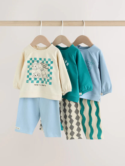|BabyBoy| Conjunto De 6 Peças Azul/Verde Milk Club Baby (top e leggings) (0 meses a 3 anos)