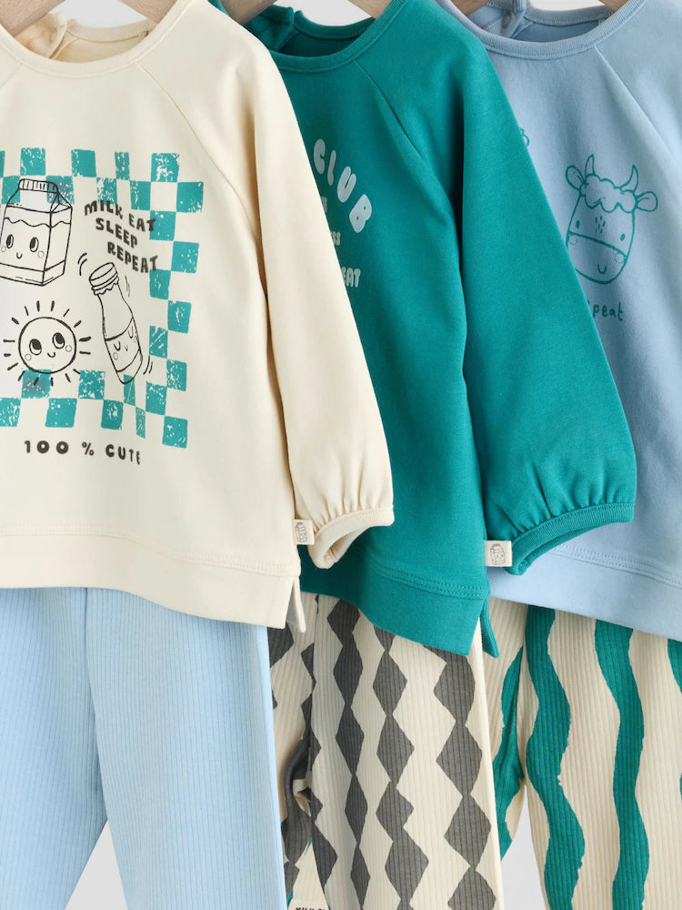 |BabyBoy| Conjunto De 6 Peças Azul/Verde Milk Club Baby (top e leggings) (0 meses a 3 anos)