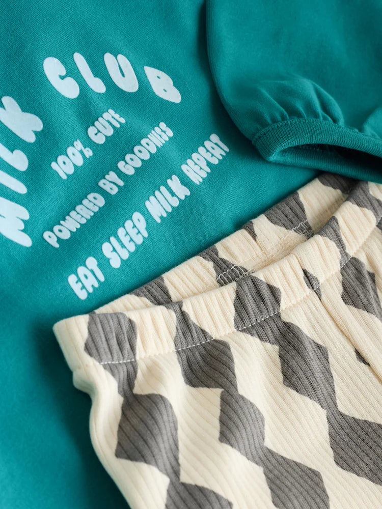 |BabyBoy| Conjunto De 6 Peças Azul/Verde Milk Club Baby (top e leggings) (0 meses a 3 anos)