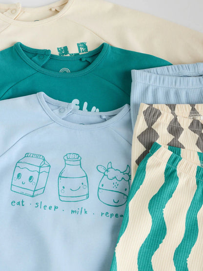 |BabyBoy| Conjunto De 6 Peças Azul/Verde Milk Club Baby (top e leggings) (0 meses a 3 anos)