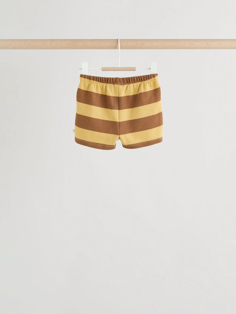 |BabyBoy| Conjunto De 4 Peças Para Bebê (0 meses a 2 anos) Composto Por Moletom Listrado Azul/Ferrugem e shorts