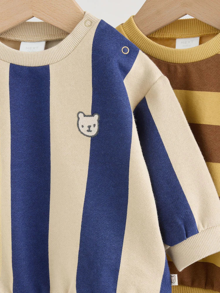 |BabyBoy| Conjunto De 4 Peças Para Bebê (0 meses a 2 anos) Composto Por Moletom Listrado Azul/Ferrugem e shorts