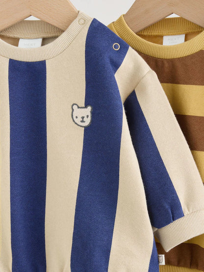 |BabyBoy| Conjunto De 4 Peças Para Bebê (0 meses a 2 anos) Composto Por Moletom Listrado Azul/Ferrugem e shorts