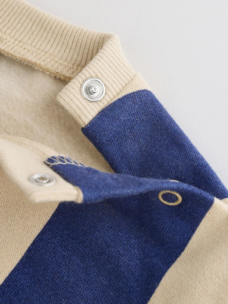 |BabyBoy| Conjunto De 4 Peças Para Bebê (0 meses a 2 anos) Composto Por Moletom Listrado Azul/Ferrugem e shorts